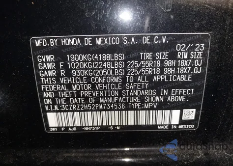 2023 Honda Hr-V Awd Sport from USA, damaged, VIN 3CZRZ2H52PM734536